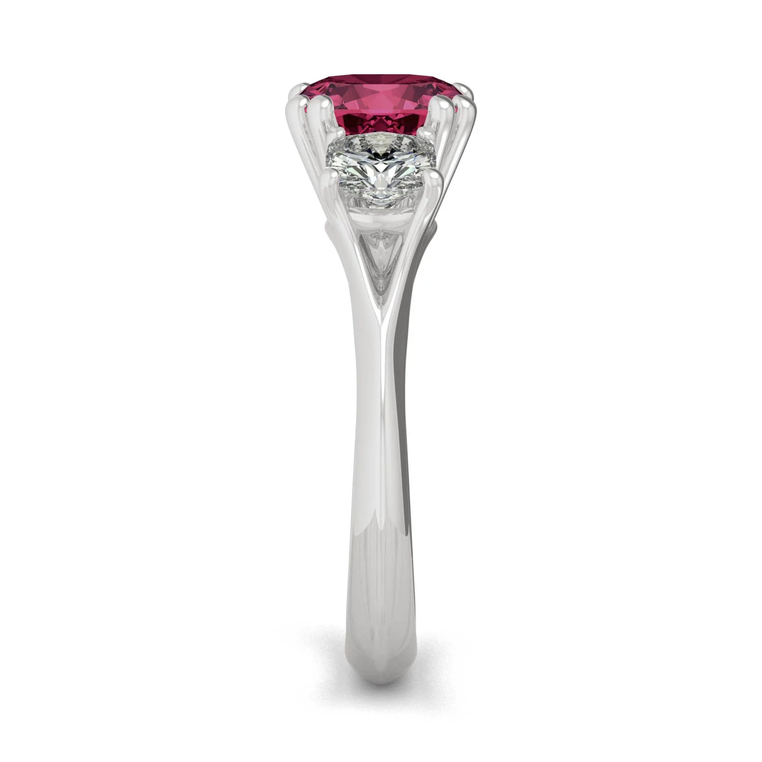 1.00 CTW DEW Cushion Created Ruby Three-Stone Ring in 14K White Gold - Image 5