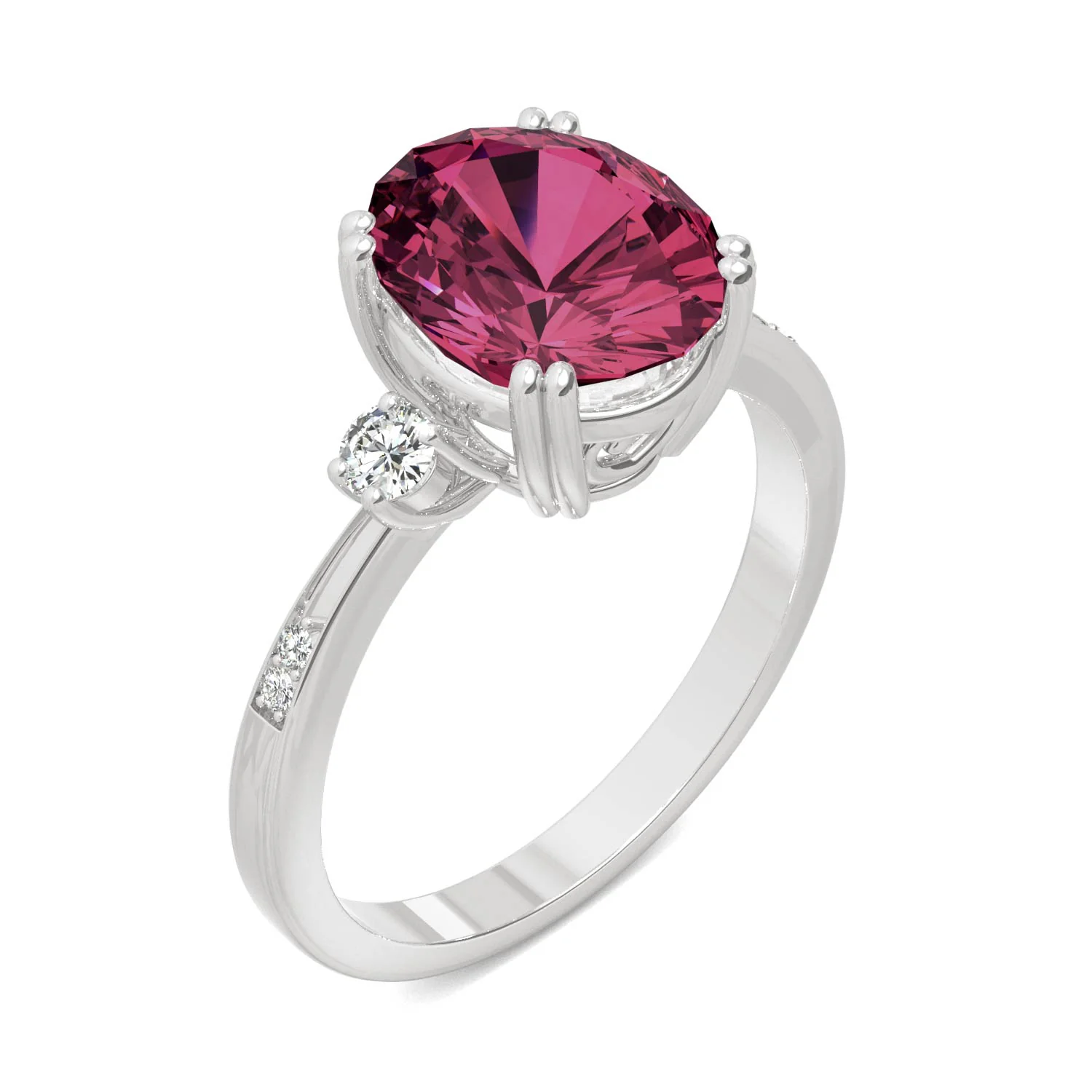 3.64 CTW DEW Oval Created Ruby Ring in 14K White Gold - Image 2
