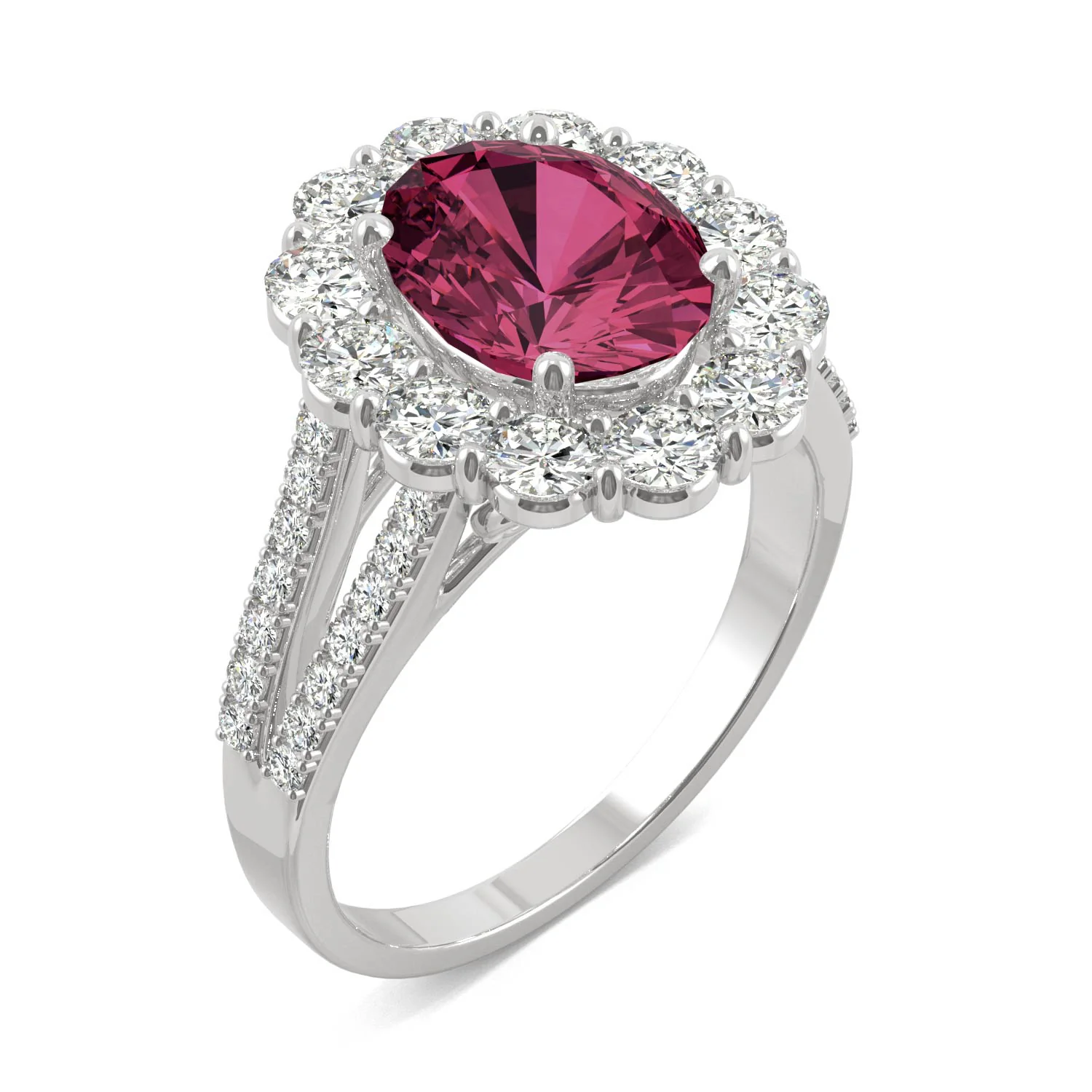 3.24 CTW DEW Oval Ruby Halo Ring in 14K White Gold - Image 2