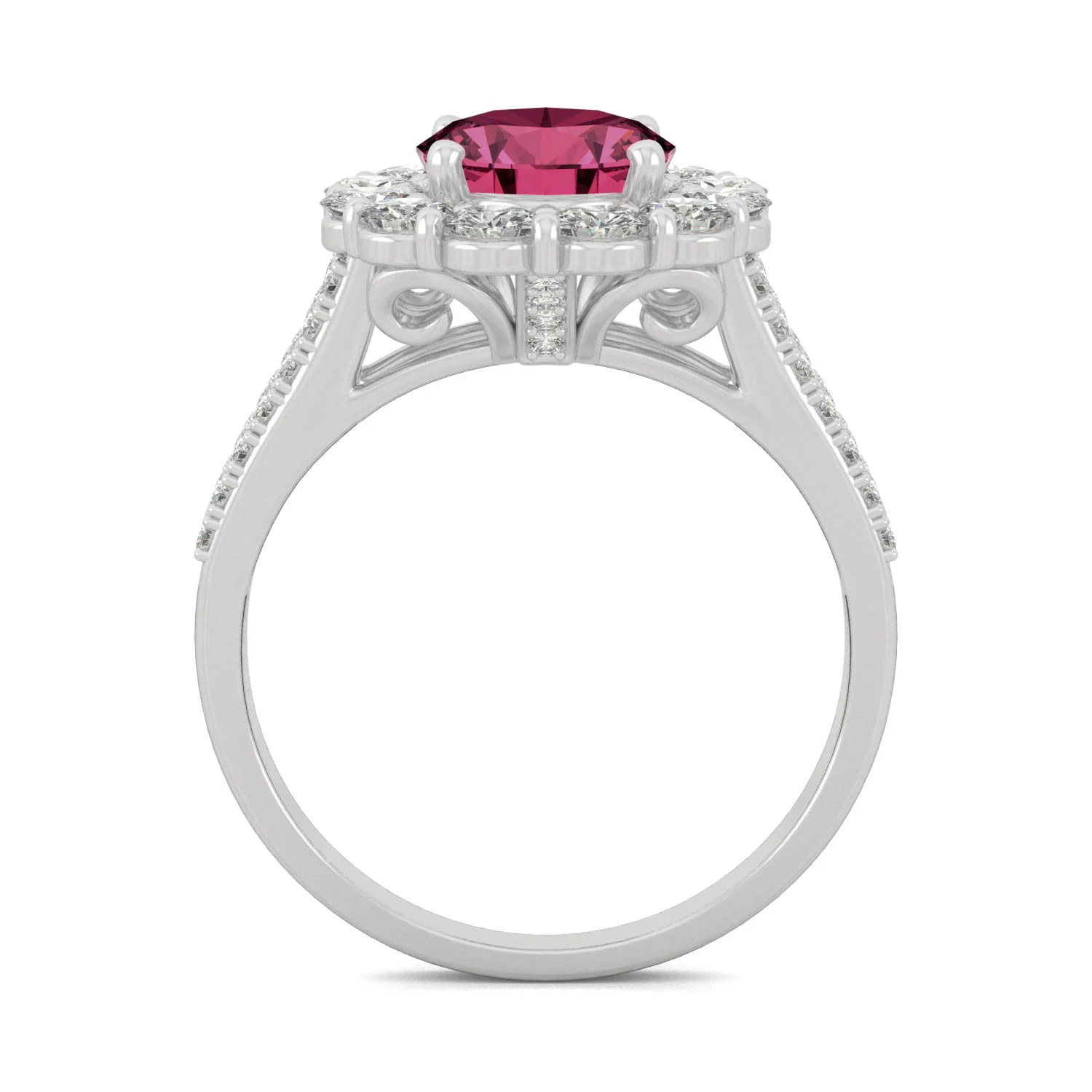 3.24 CTW DEW Oval Ruby Halo Ring in 14K White Gold - Image 3