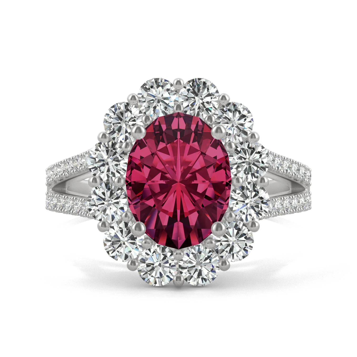 3.24 CTW DEW Oval Ruby Halo Ring in 14K White Gold - Image 4