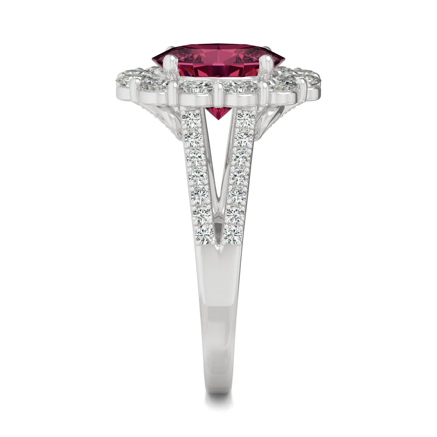 3.24 CTW DEW Oval Ruby Halo Ring in 14K White Gold - Image 5