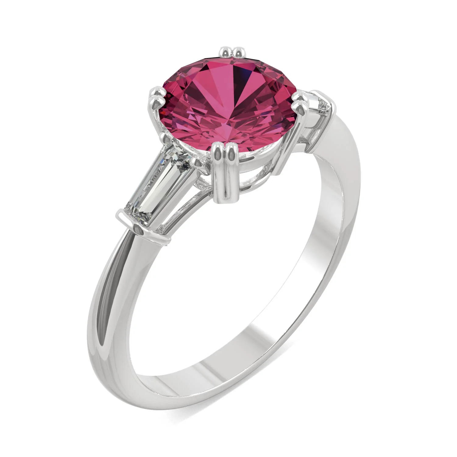 3.07 CTW DEW Round Ruby Three-Stone Basket Ring in 14K White Gold - Image 2