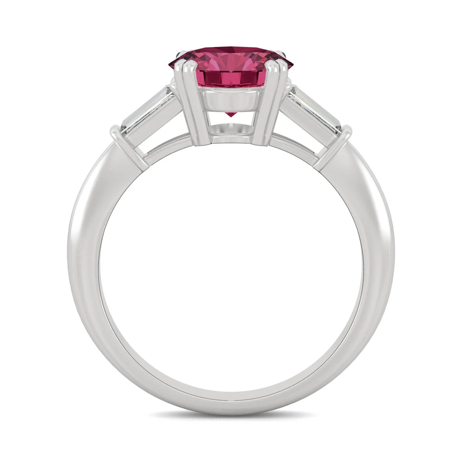 3.07 CTW DEW Round Ruby Three-Stone Basket Ring in 14K White Gold - Image 3