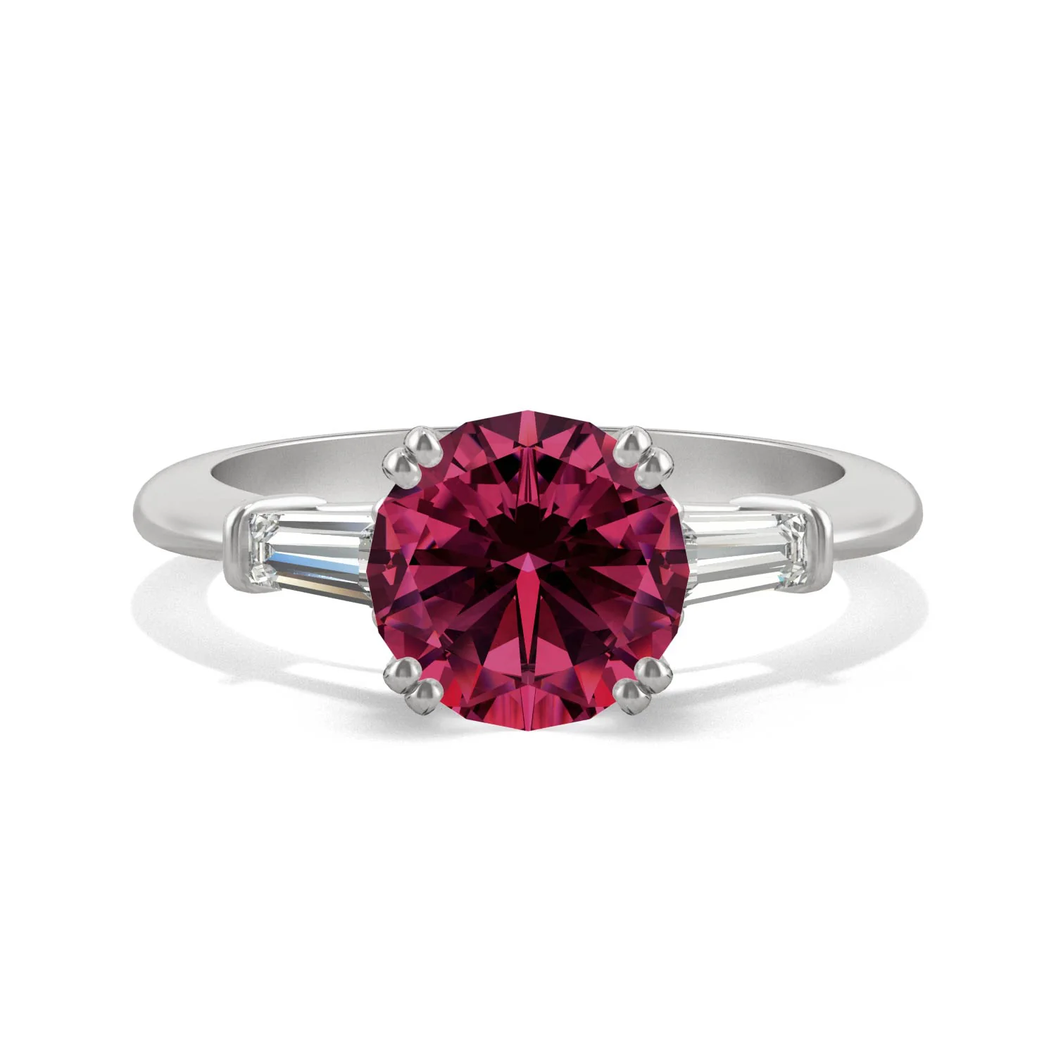 3.07 CTW DEW Round Ruby Three-Stone Basket Ring in 14K White Gold - Image 4