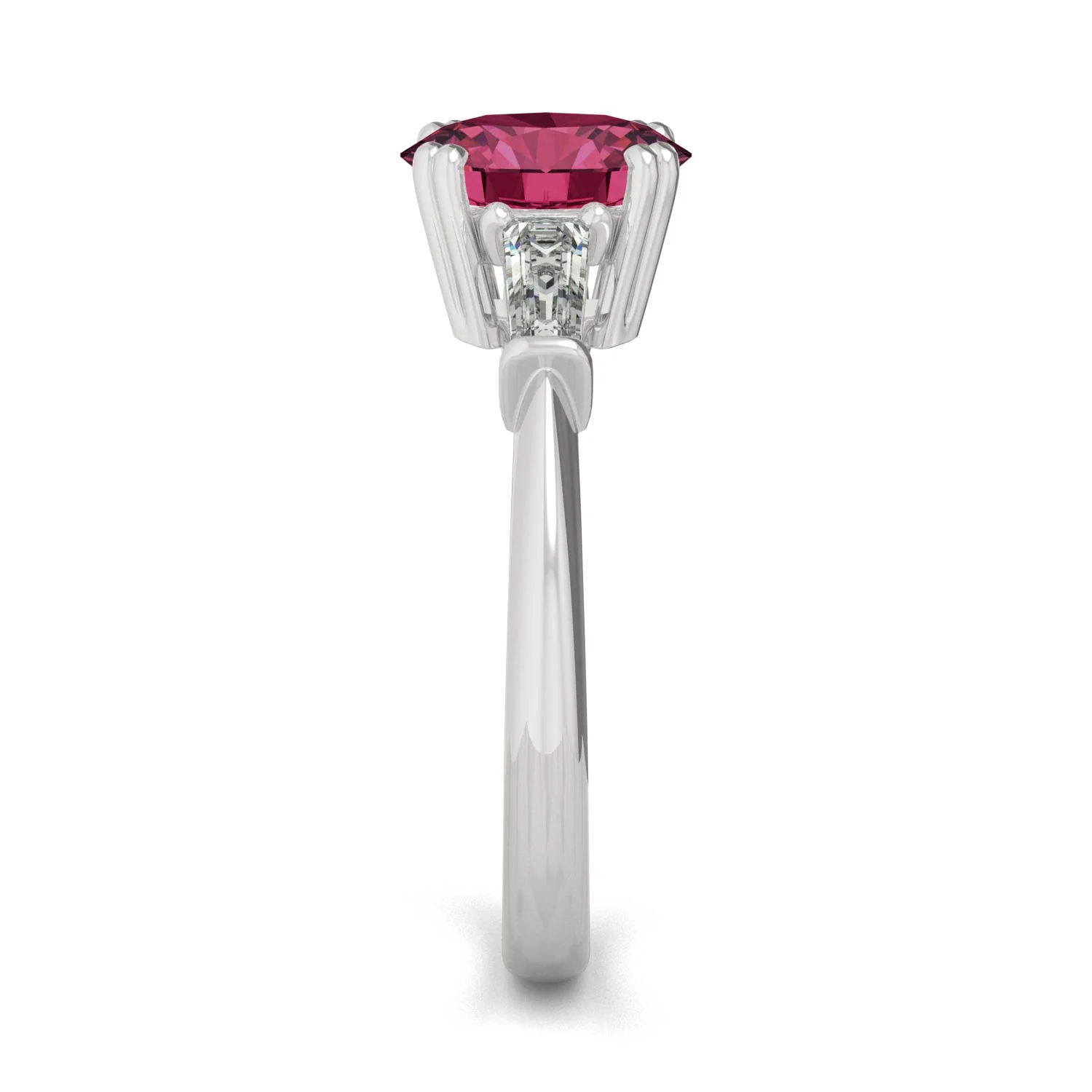 3.07 CTW DEW Round Ruby Three-Stone Basket Ring in 14K White Gold - Image 5