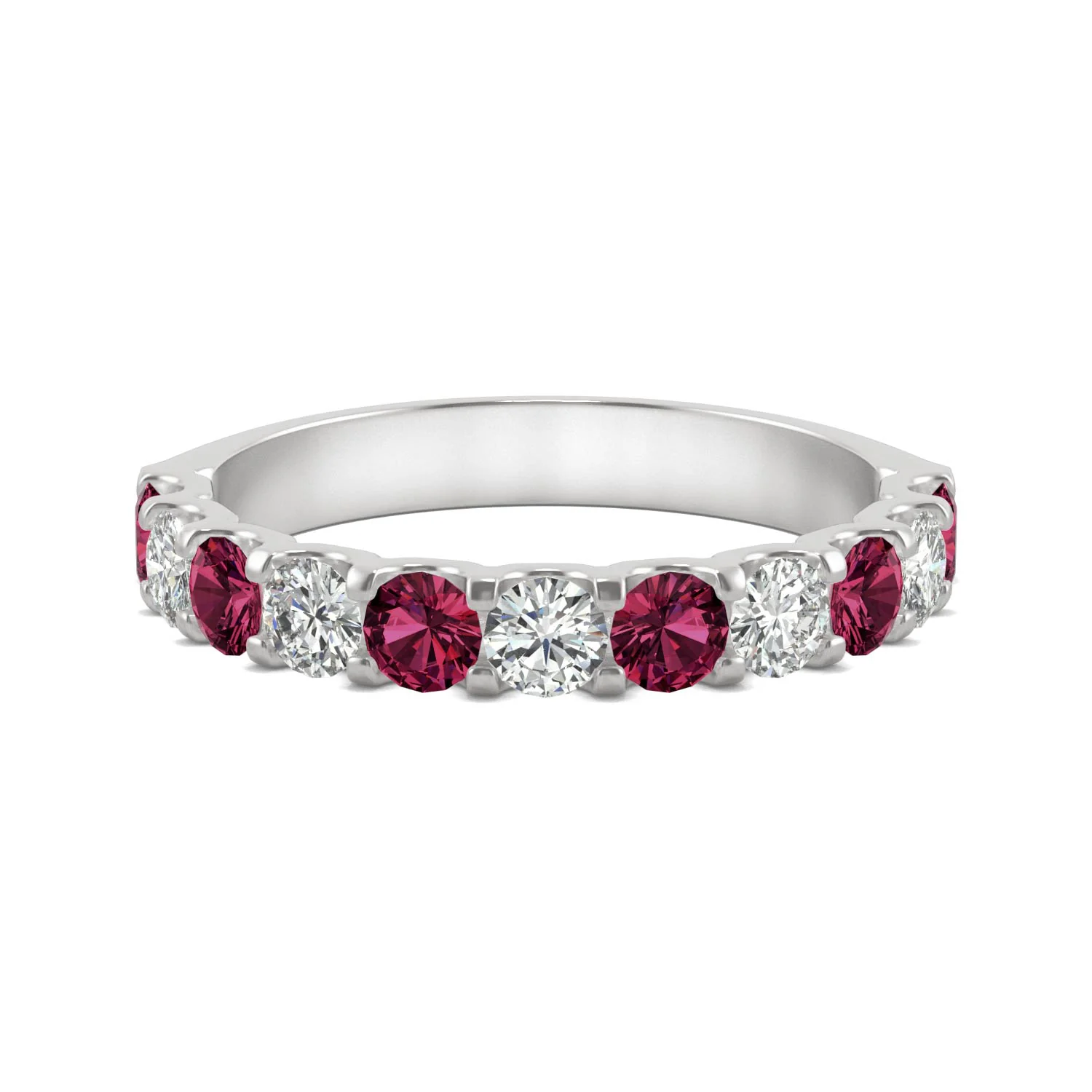 1.58 CTW DEW Round Moissanite and Created Ruby Band in 14K White Gold - Image 4