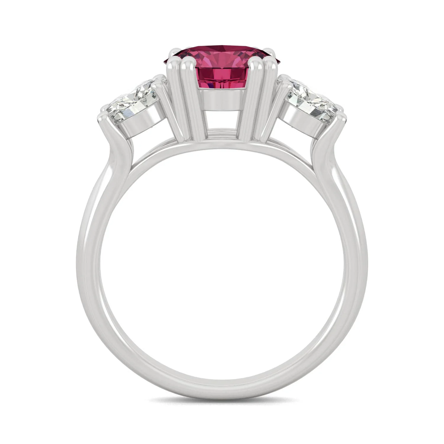 3.90 CTW DEW Round Ruby Three-Stone Ring in 14K White Gold - Image 3