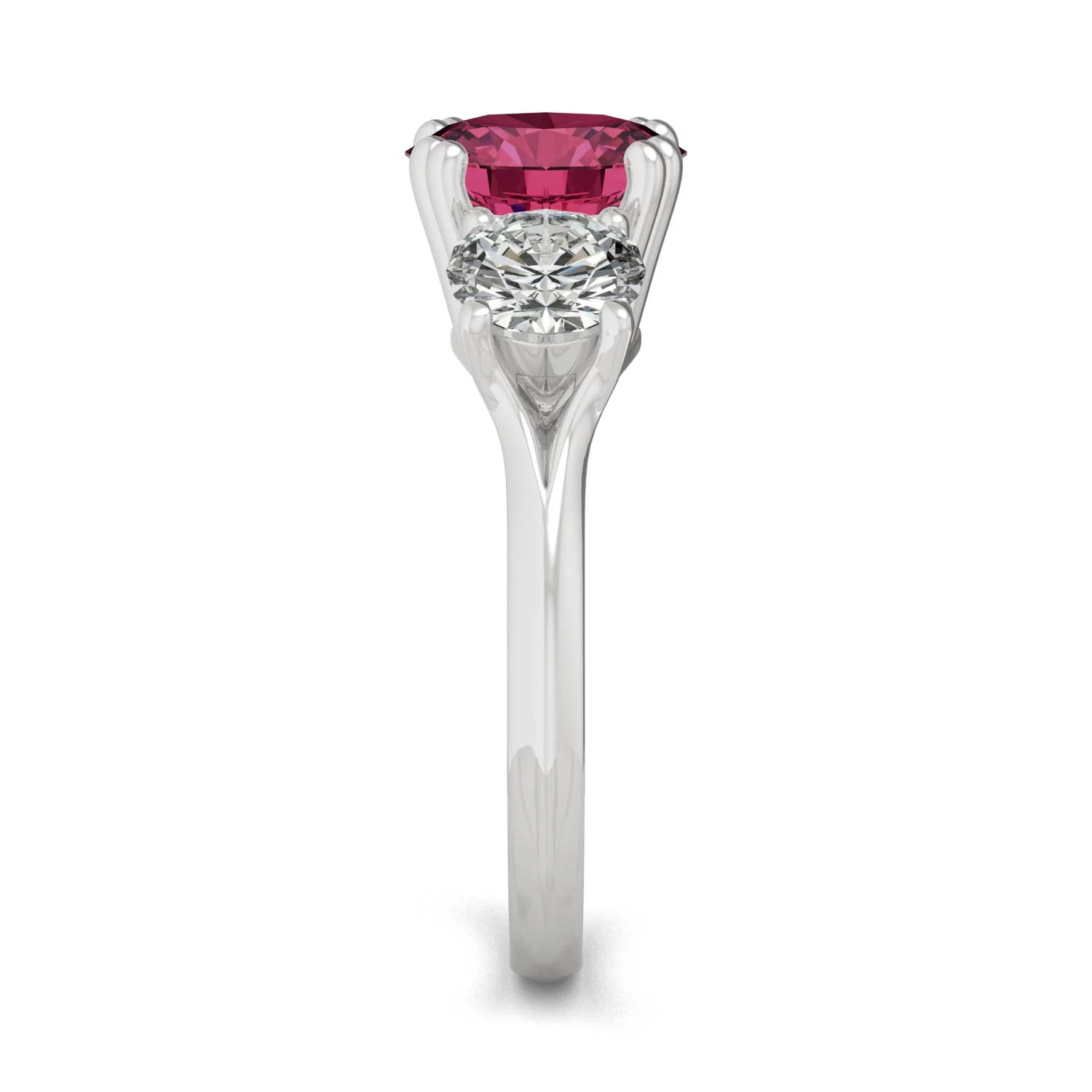3.90 CTW DEW Round Ruby Three-Stone Ring in 14K White Gold - Image 5