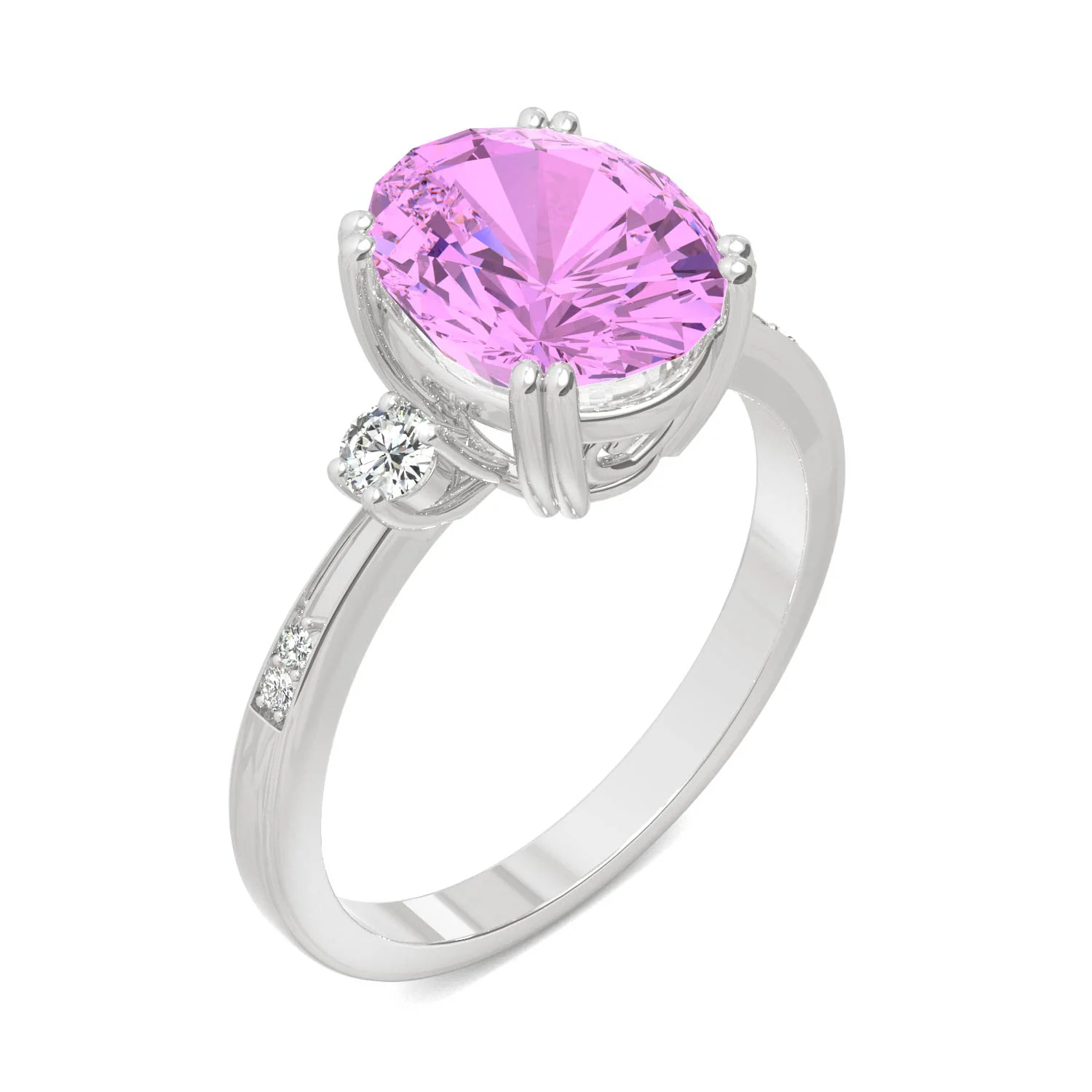 3.64 CTW DEW Oval Pink Sapphire Basket Ring in 14K White Gold - Image 2