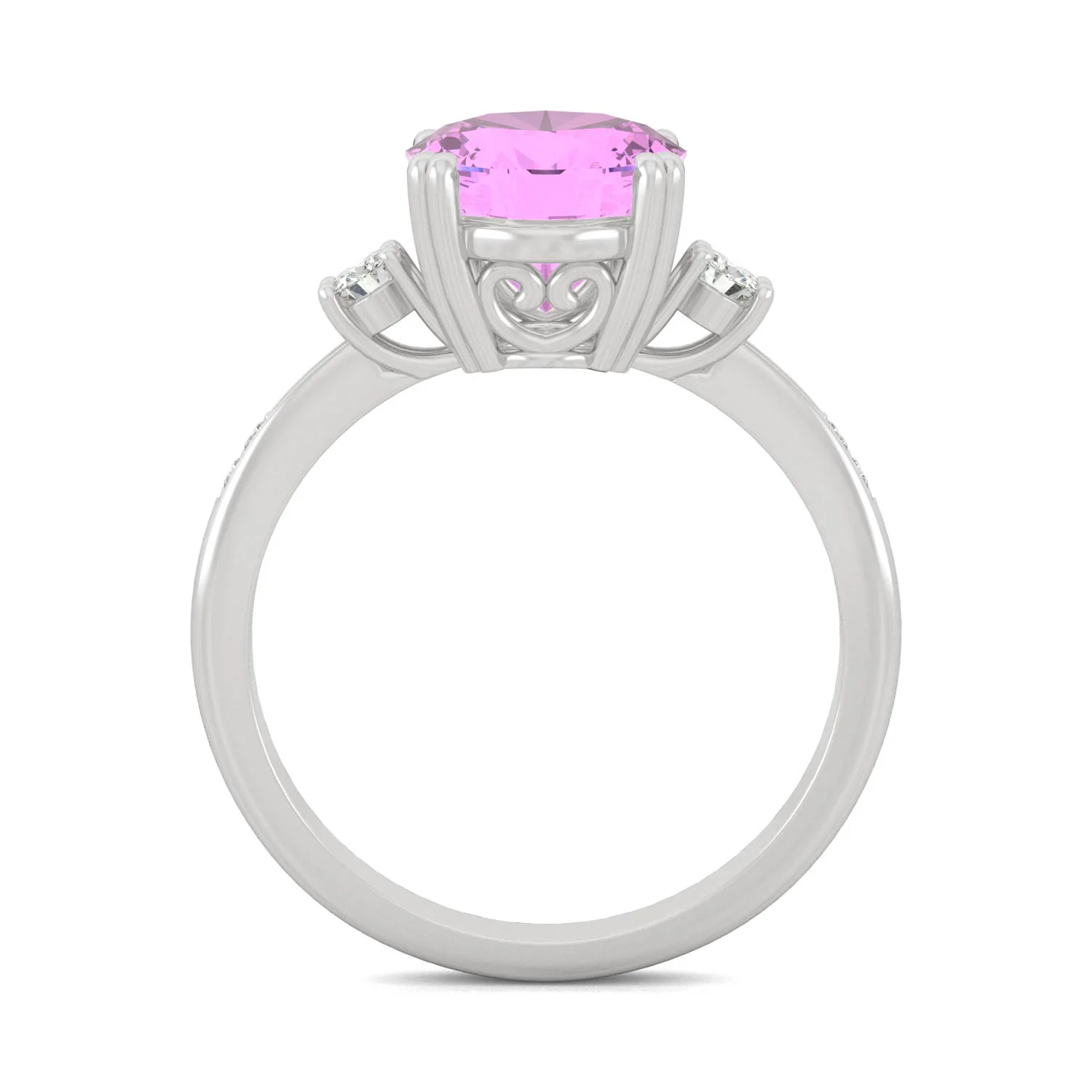 3.64 CTW DEW Oval Pink Sapphire Basket Ring in 14K White Gold - Image 3