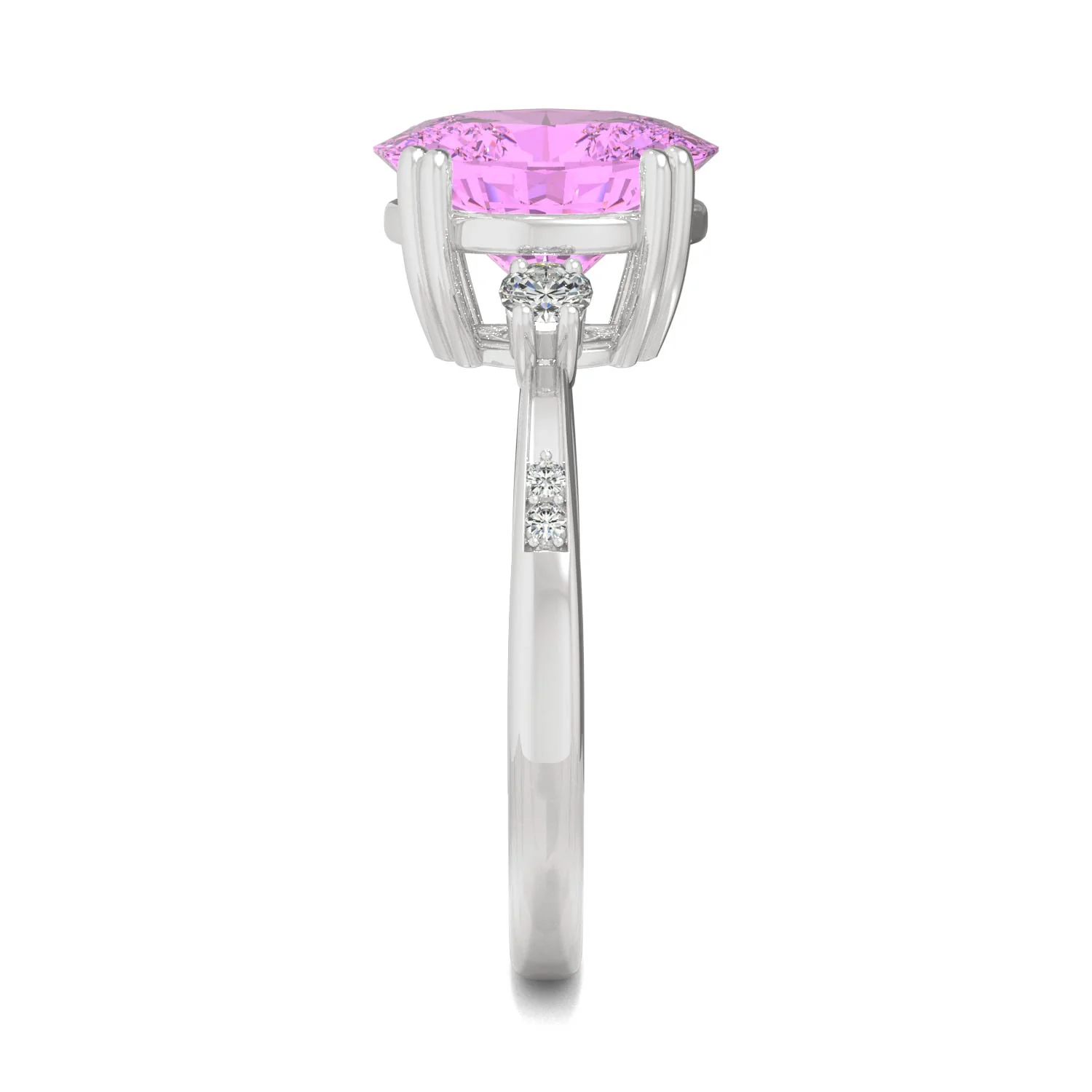 3.64 CTW DEW Oval Pink Sapphire Basket Ring in 14K White Gold - Image 5