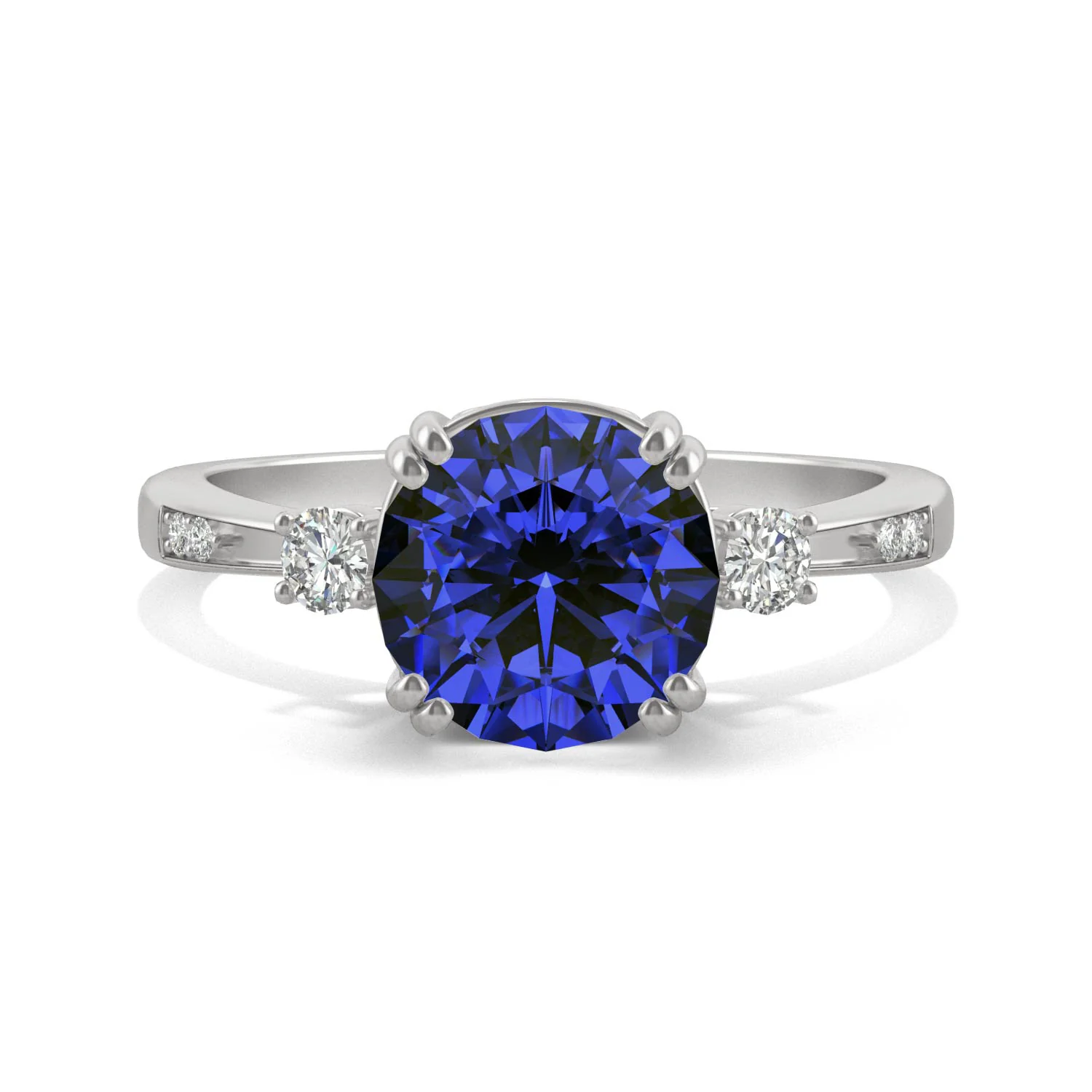 2.84 CTW DEW Round Created Sapphire Ring in 14K White Gold - Image 4