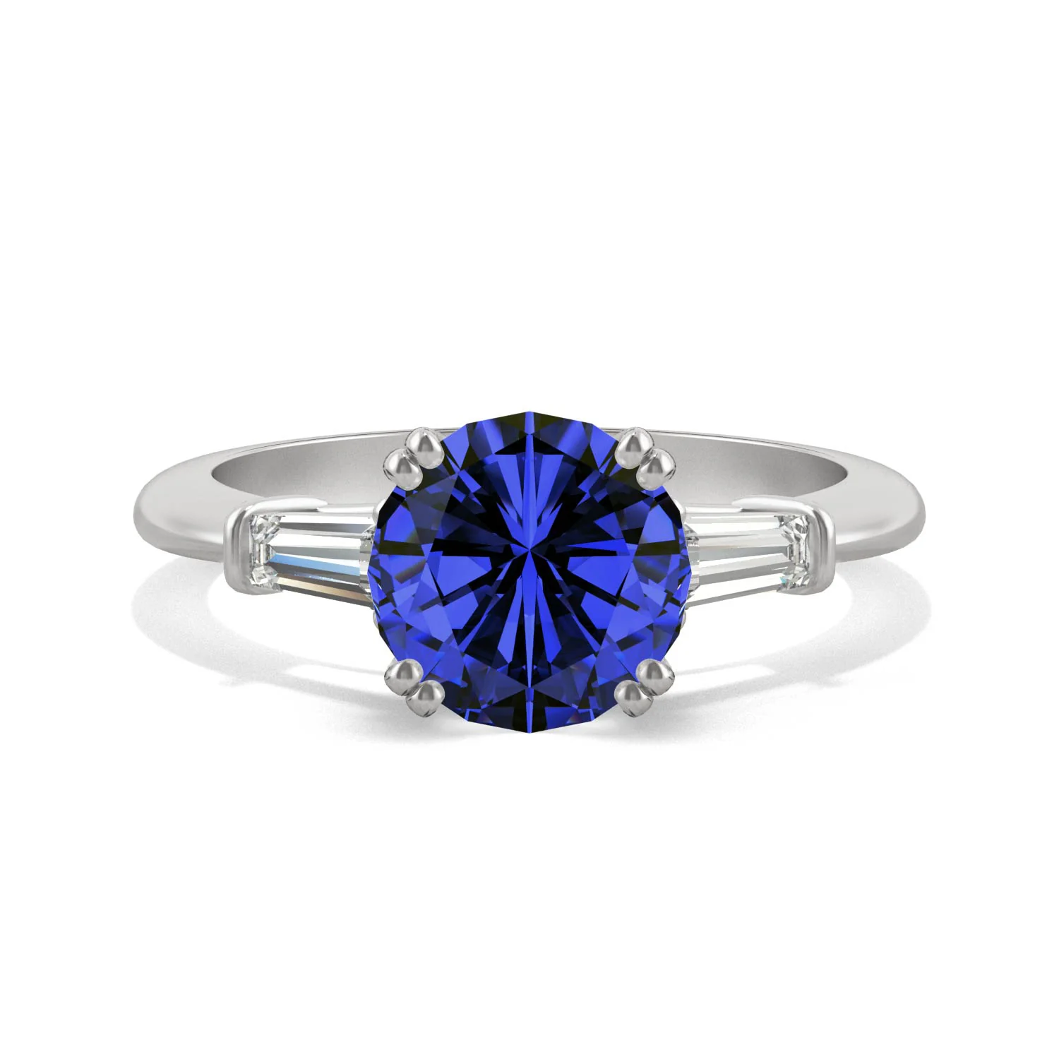 3.07 CTW DEW Round Created Sapphire Three-Stone Ring in 14K White Gold - Image 4