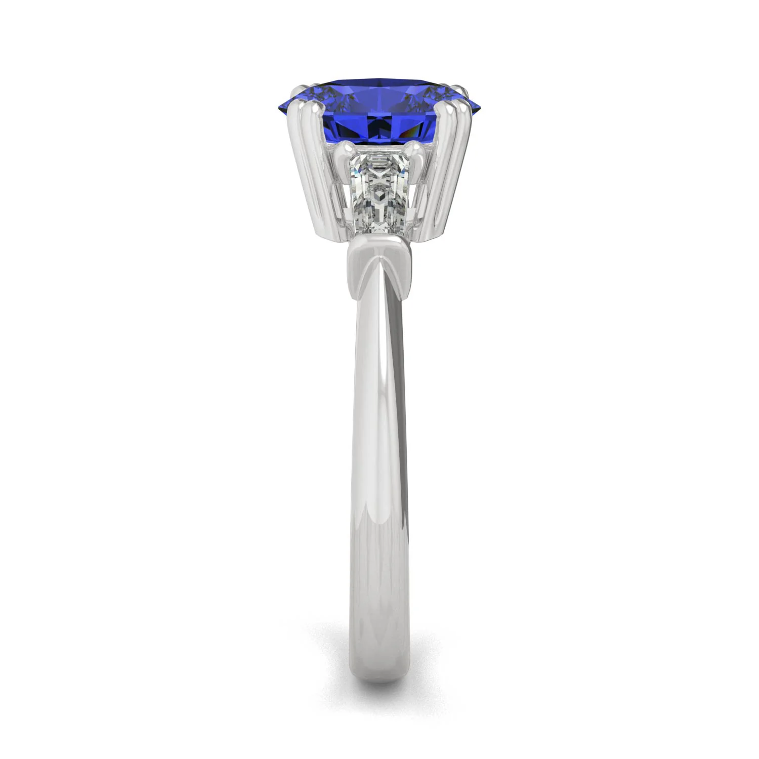 3.07 CTW DEW Round Created Sapphire Three-Stone Ring in 14K White Gold - Image 5