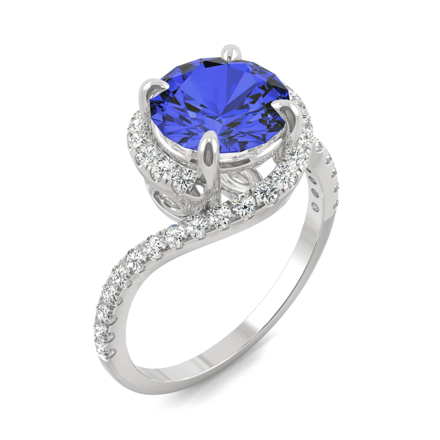 3.04 CTW DEW Round Sapphire Bypass Ring in 14K White Gold - Image 2