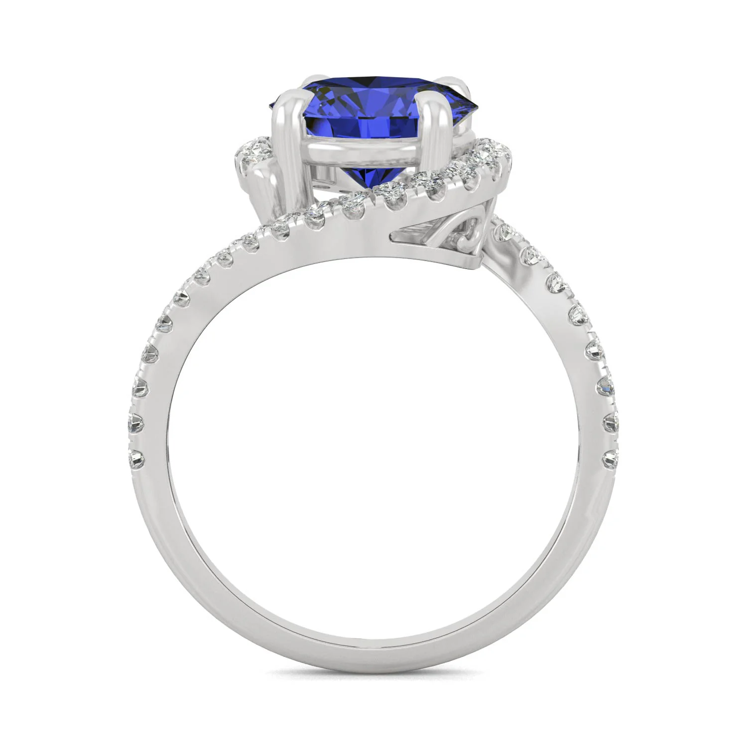 3.04 CTW DEW Round Sapphire Bypass Ring in 14K White Gold - Image 3
