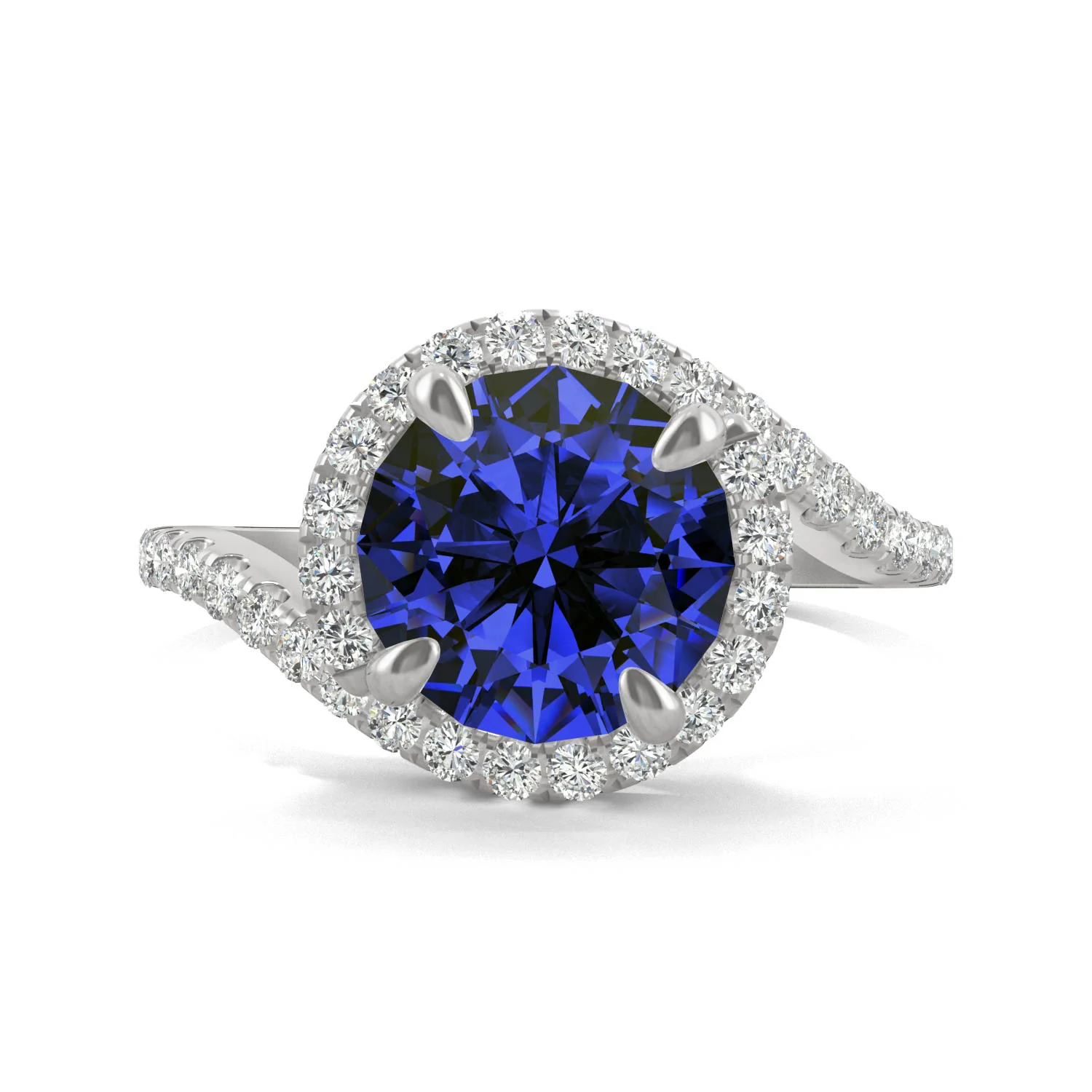 3.04 CTW DEW Round Sapphire Bypass Ring in 14K White Gold - Image 4