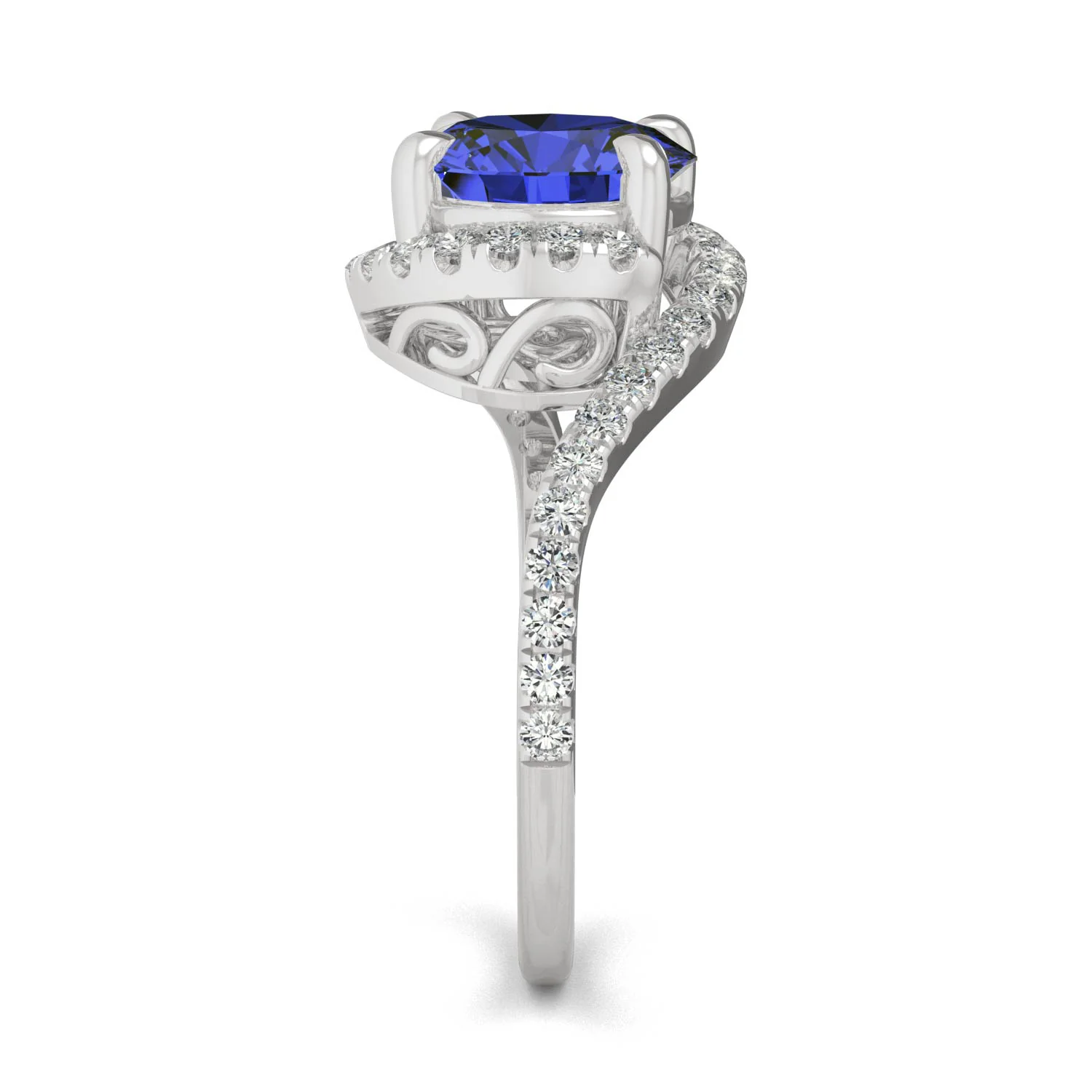 3.04 CTW DEW Round Sapphire Bypass Ring in 14K White Gold - Image 5