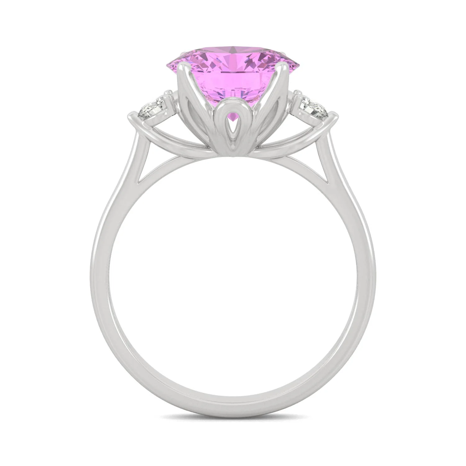 3.55 CTW DEW Round Pink Sapphire Engagement Ring in 14K White Gold - Image 3