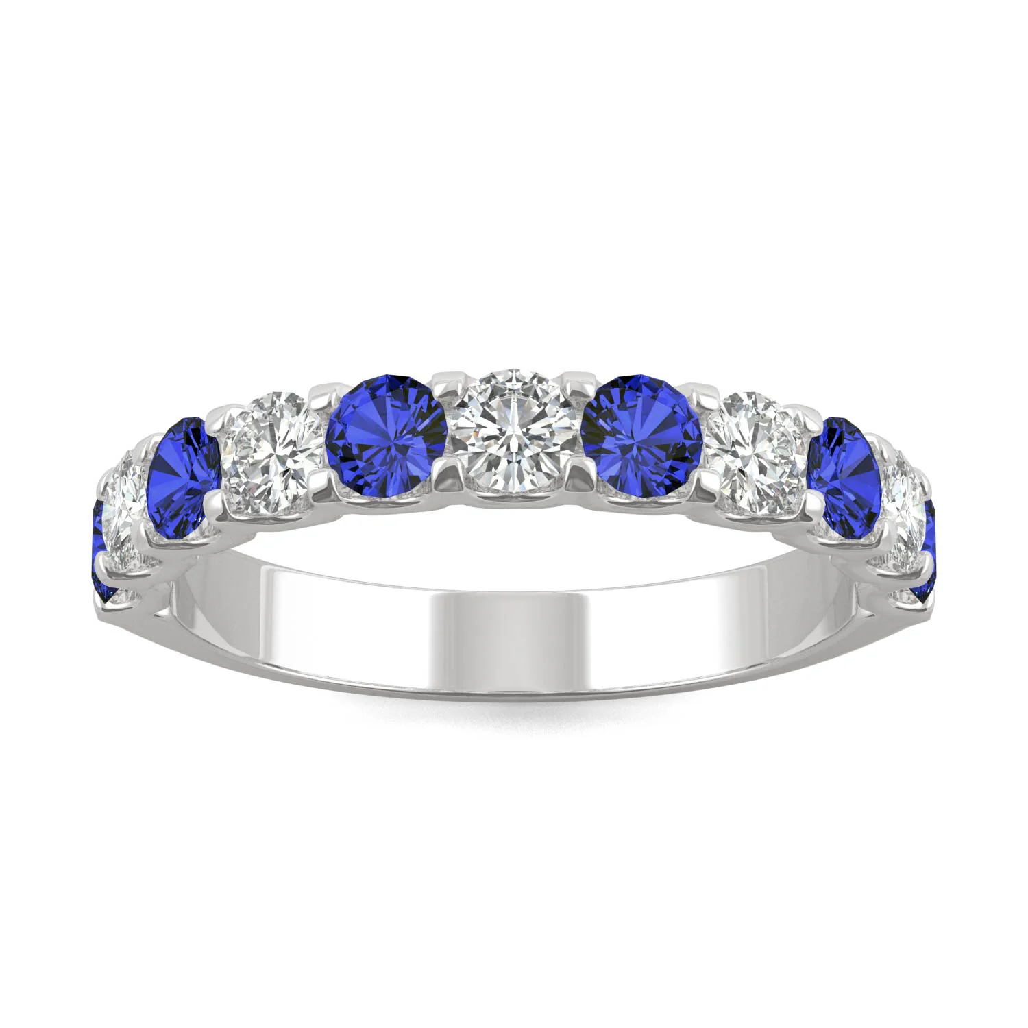 1.58 CTW DEW Round Moissanite and Created Sapphire Band in 14K White Gold
