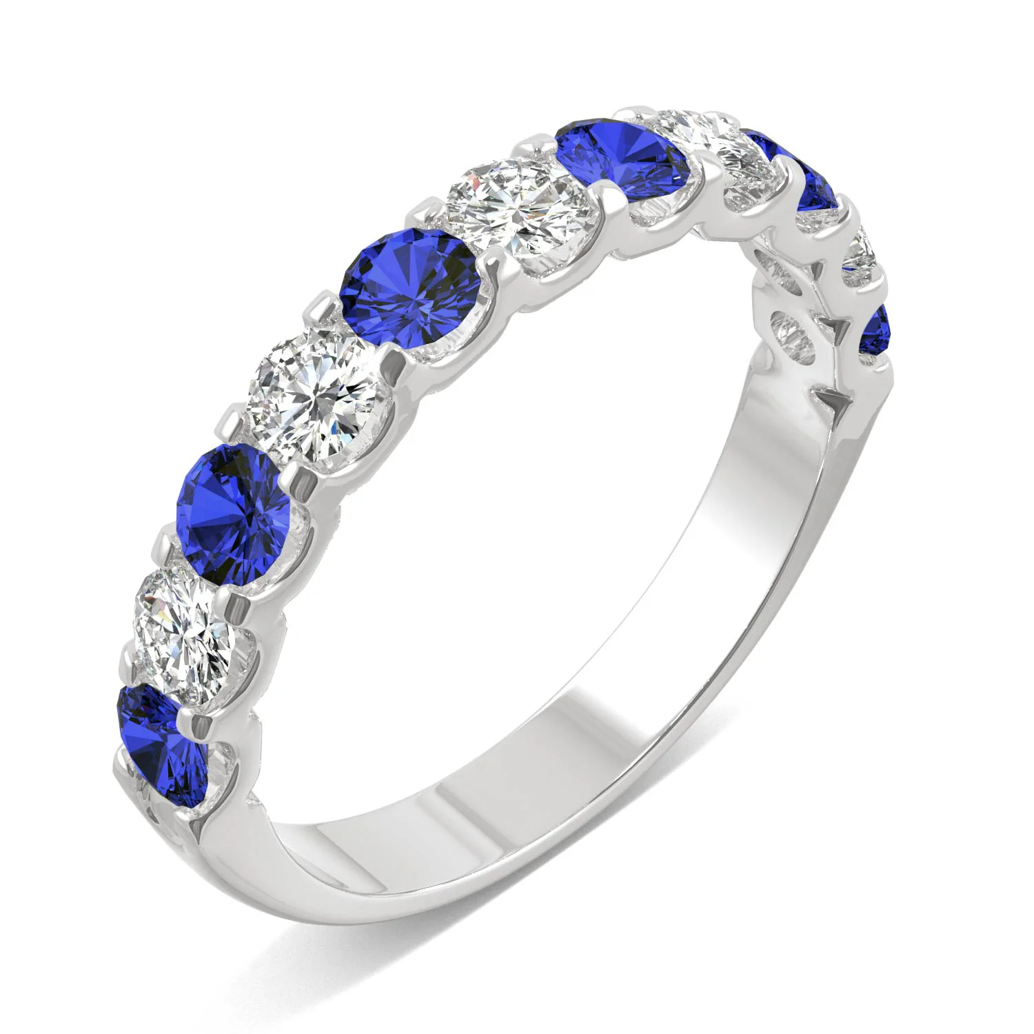 1.58 CTW DEW Round Moissanite and Created Sapphire Band in 14K White Gold - Image 2