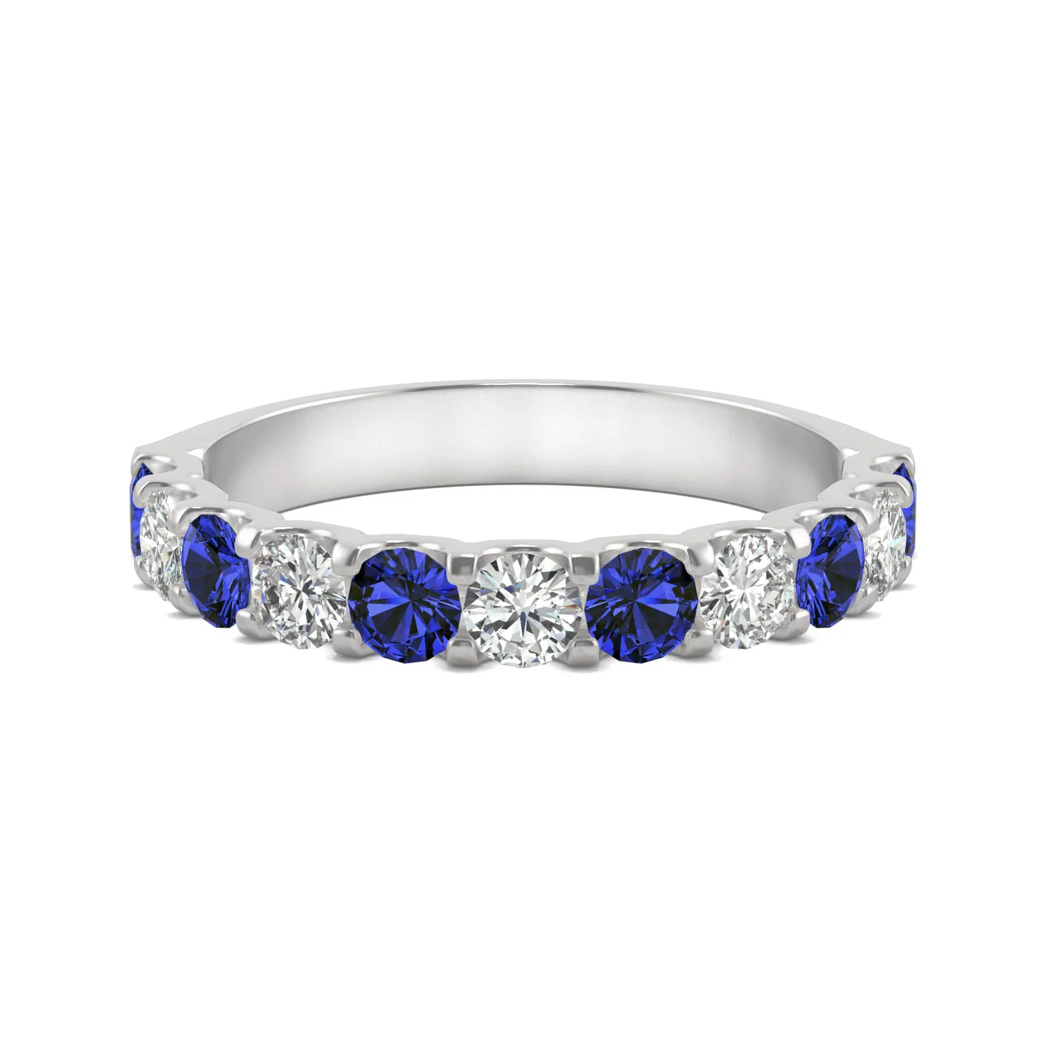 1.58 CTW DEW Round Moissanite and Created Sapphire Band in 14K White Gold - Image 4