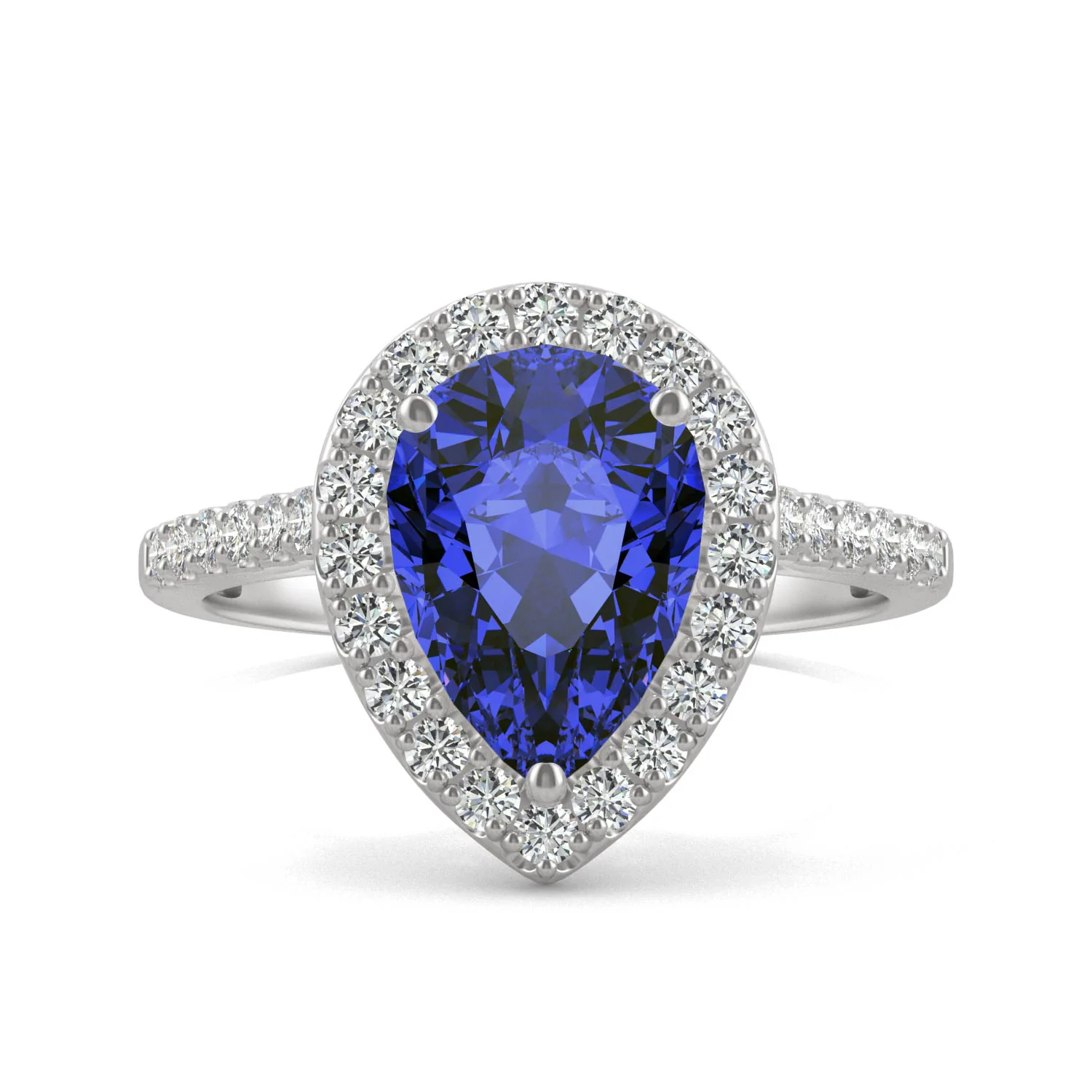2.98 CTW DEW Pear Sapphire Halo Ring in 14K White Gold - Image 4